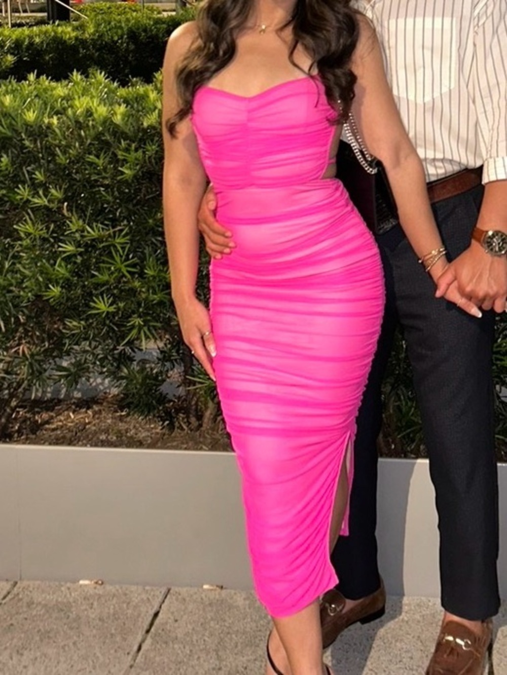 Bright Pink Ruched Maxi Dress - EYE CANDY COUTURE